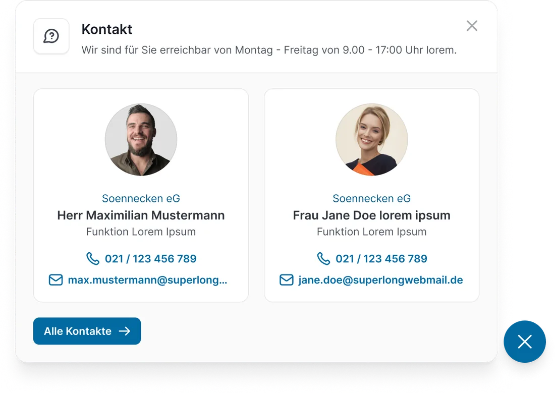 Kontakt-Overlay der YourProcure App
